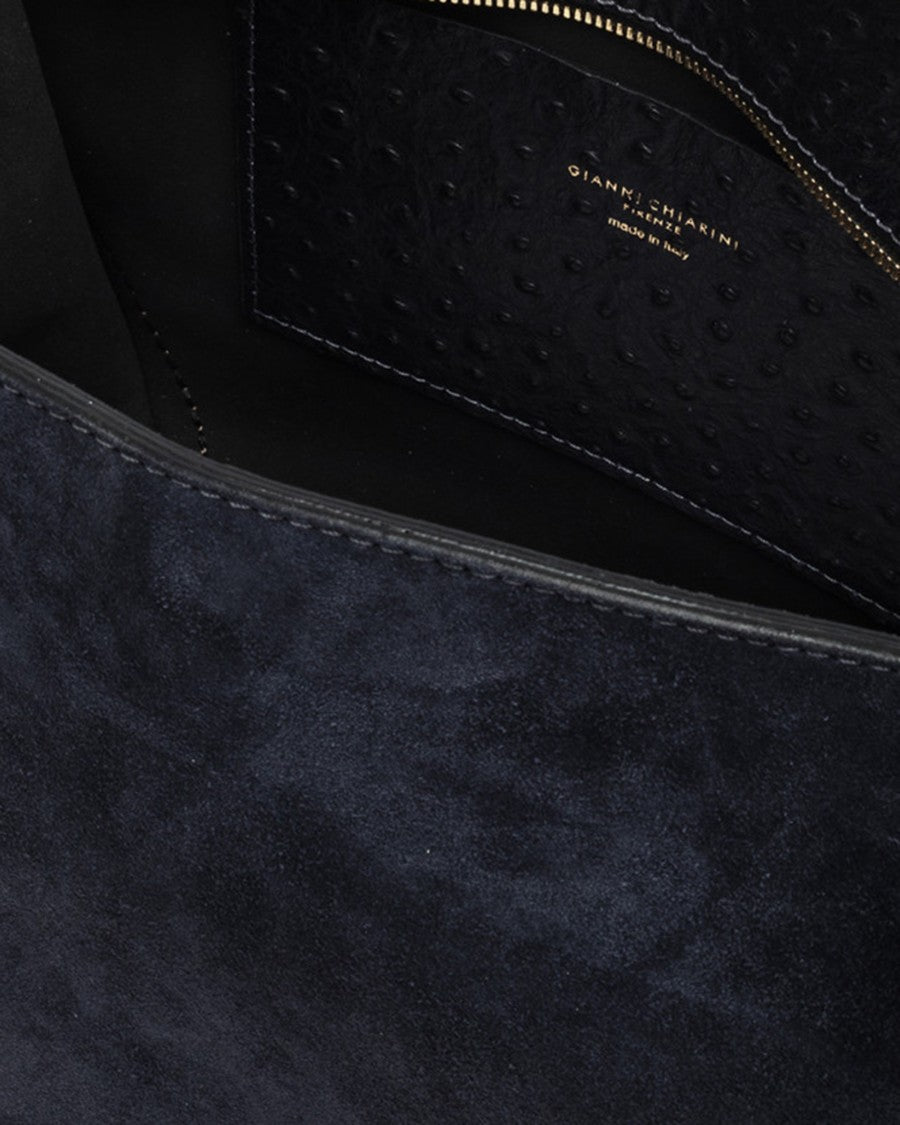 Gianni Chiarini Dark Blue Bloom Suede Tulip Shoulder Bag
