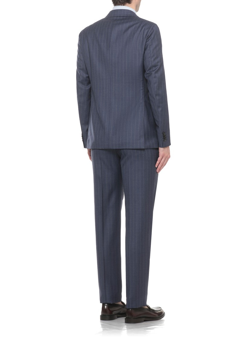 Caruso Double-Breasted Wool Suit With Pinstriped Pattern