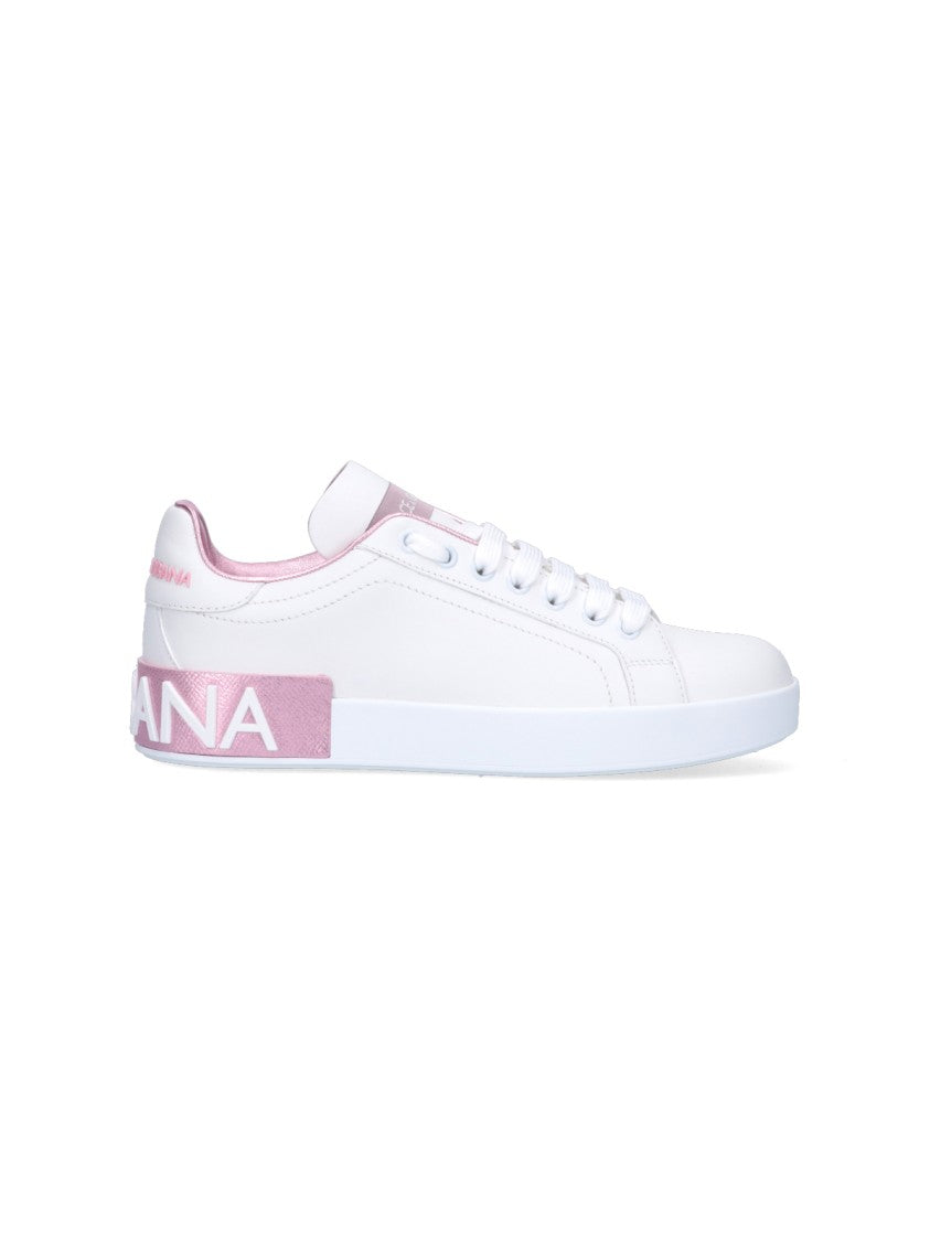 Dolce & Gabbana Smooth White Calf Leather Sneakers With Contrasting Logo Details