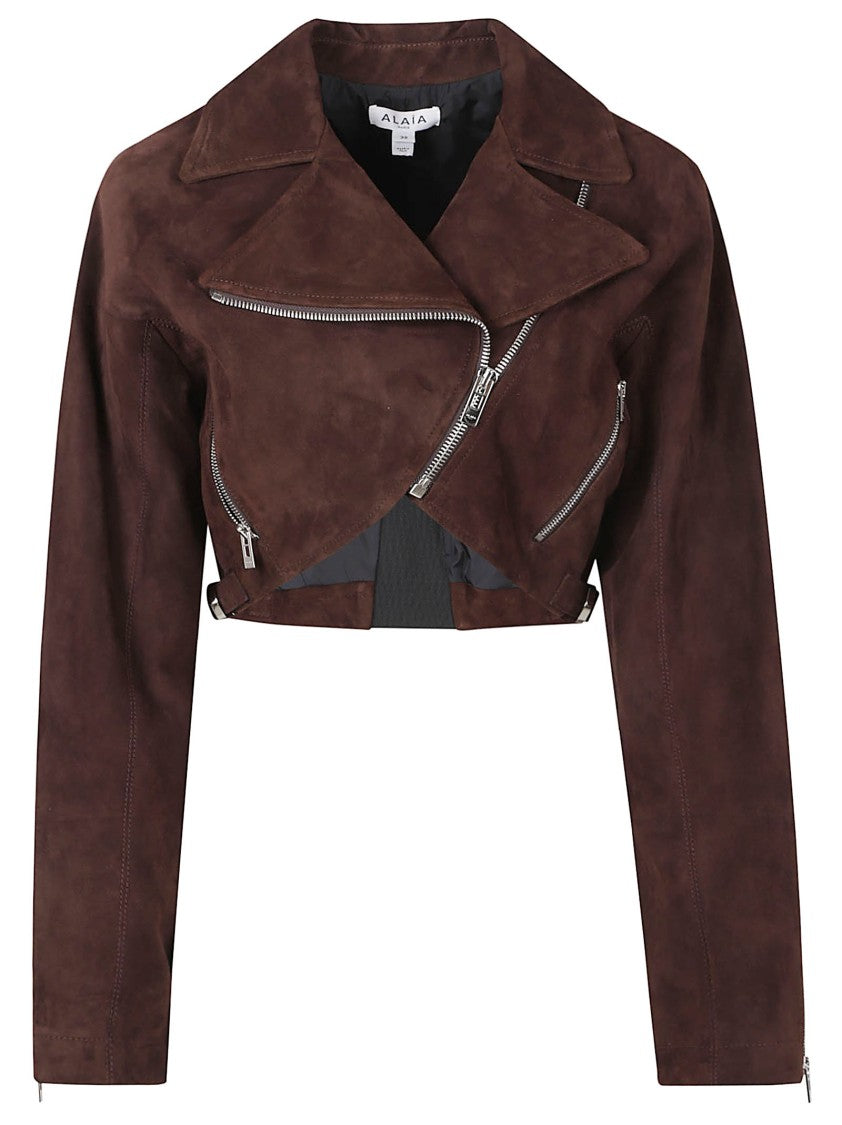 Alaïa Cropped Suede Jacket With Asymmetrical Zip Closure And Cut-Out Detail