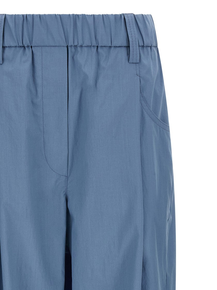 Brunello Cucinelli Straight Leg Cotton Poplin Pants With Monile Detail