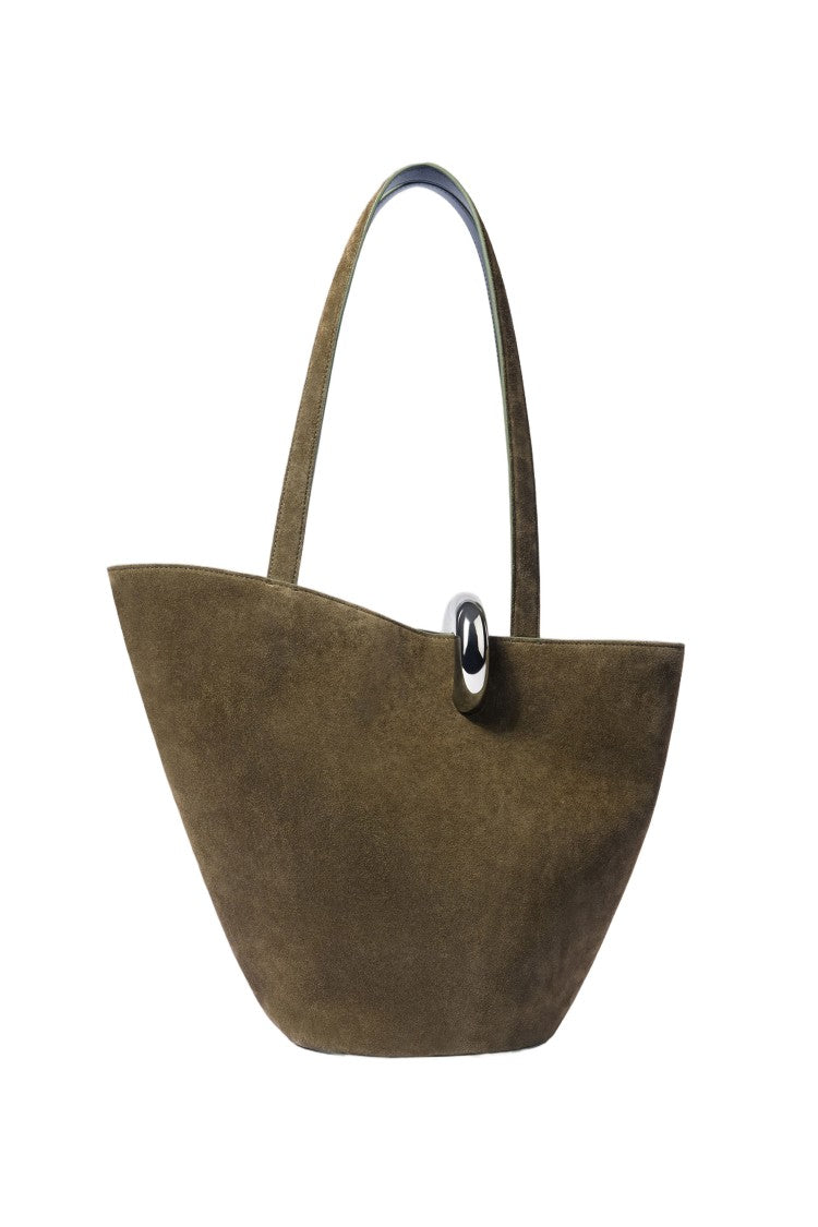Jacquemus Asymmetric Olive Green Suede Bucket Bag