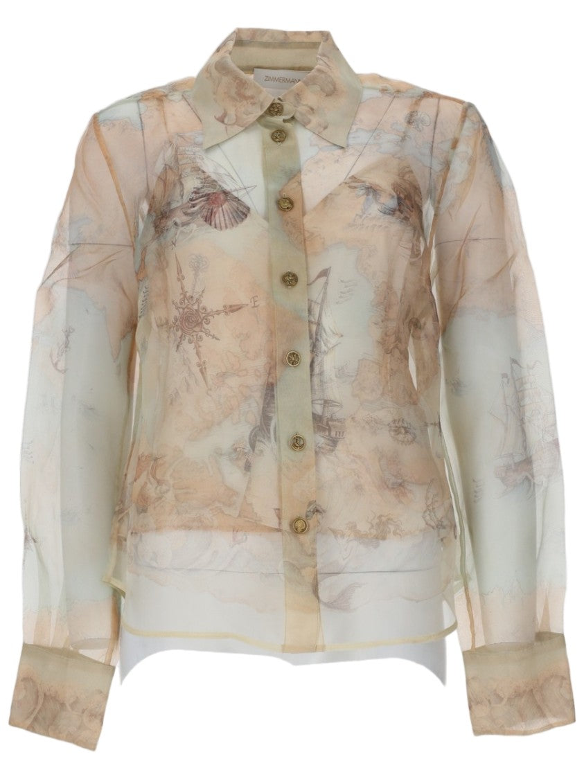 Zimmermann Sheer Lightweight Silk Shirt With Vintage-Inspired Print
