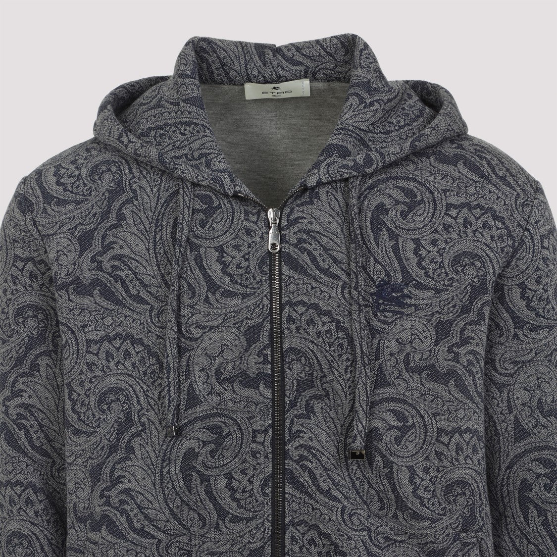 Etro Blue Zipped Hoodie With Welt Pockets