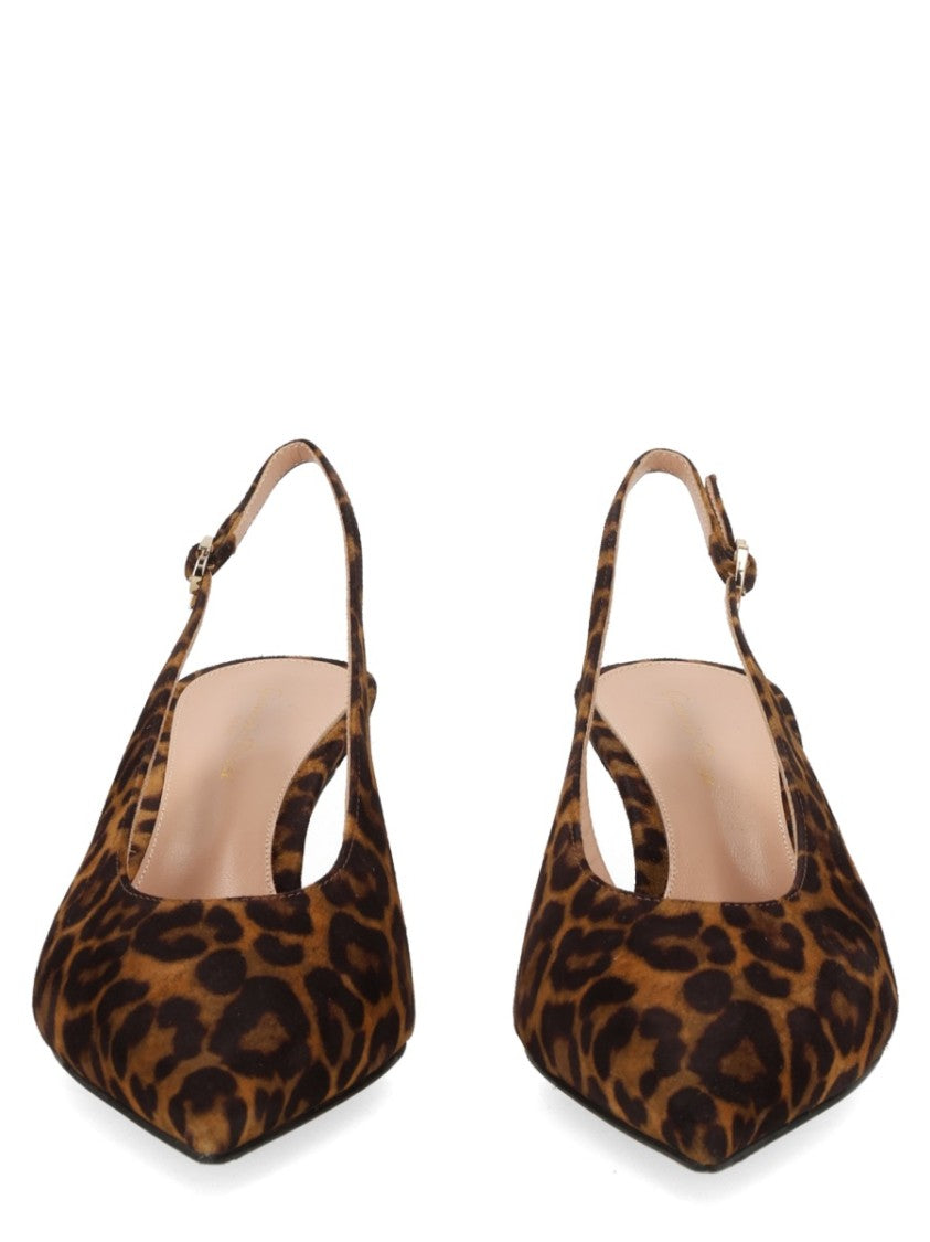 Gianvito Rossi Robbie Pointed-Toe Cat-Print Slingback Pumps