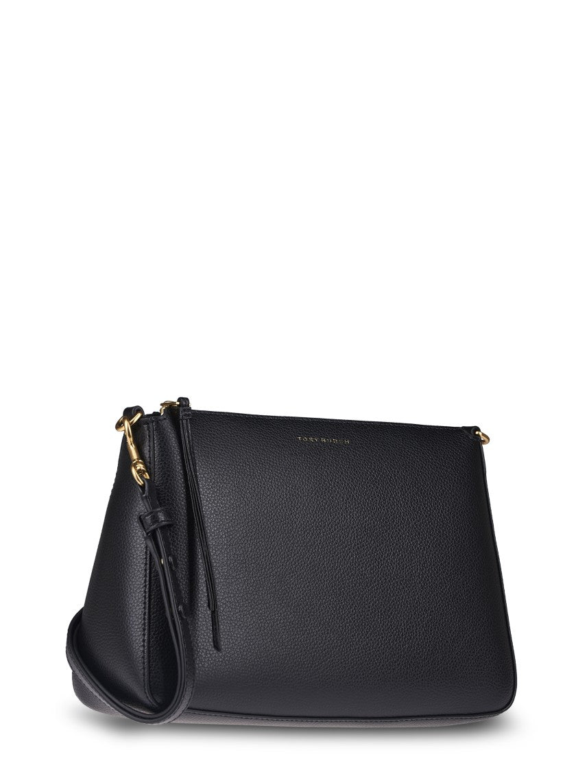 Tory Burch Textured Black Leather Shoulder Bag With Chain Strap