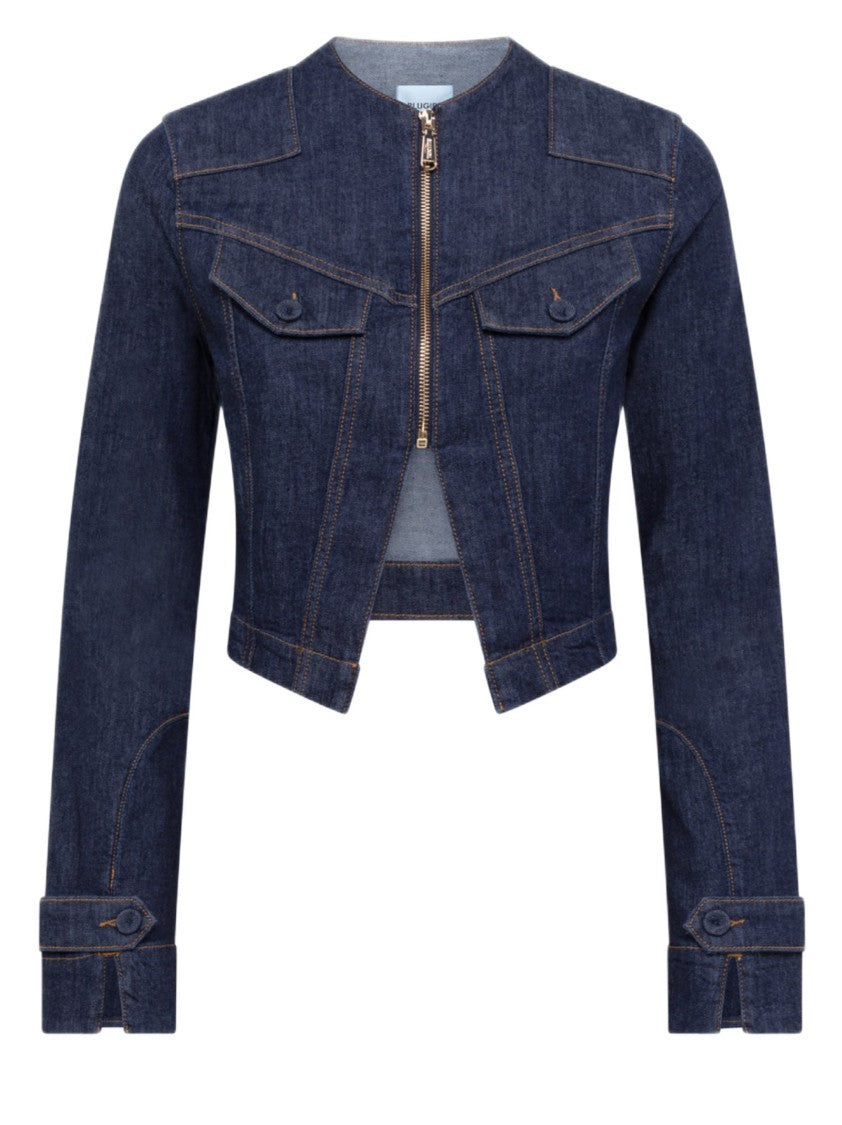 Blugirl Cropped Denim Jacket With Korean Collar And Tailored Details