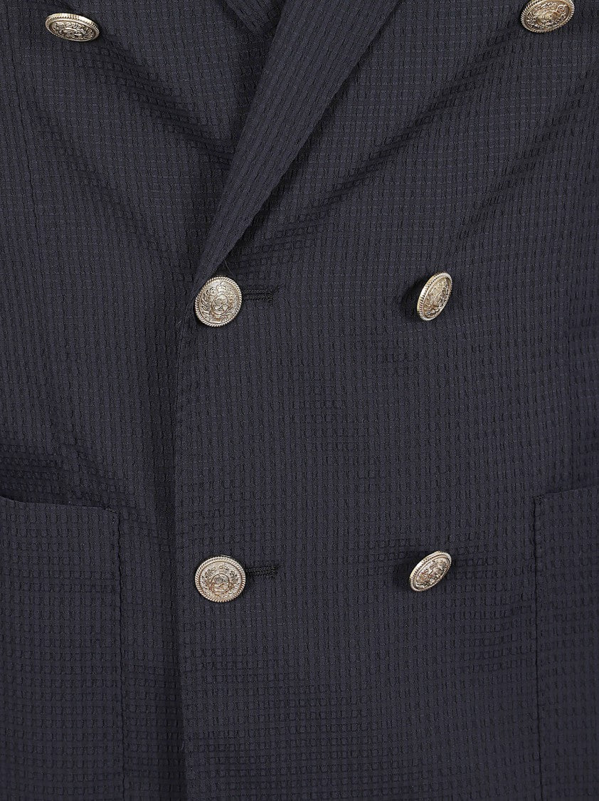 Eleventy Double-Breasted Blazer In Lightweight Textured Fabric