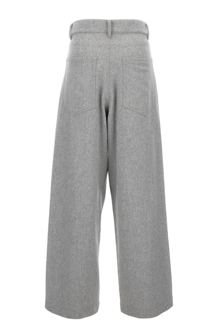 Jejia Flannel Wide Leg Trousers With Contrast Stitching