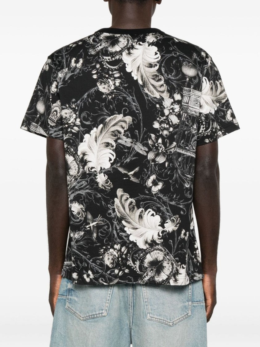 Versace Jeans Couture Baroque-Print Cotton T-Shirt With Classic Crew Neckline