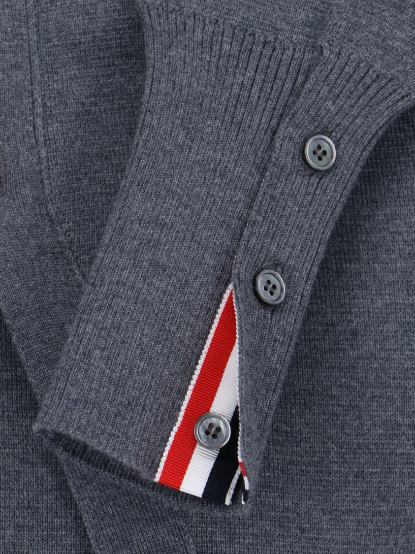 Thom Browne V-Neck Grey Virgin Wool Cardigan