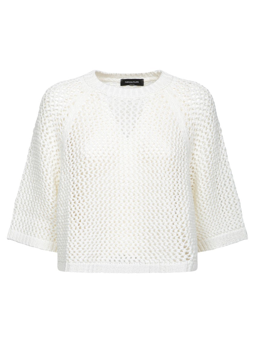 Fabiana Filippi Lightweight Cotton Mesh Sweater With Three-Quarter Sleeves