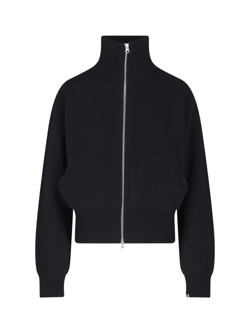 Extreme Cashmere Black Xtra Cute Cropped High-Collar Cashmere Cardigan