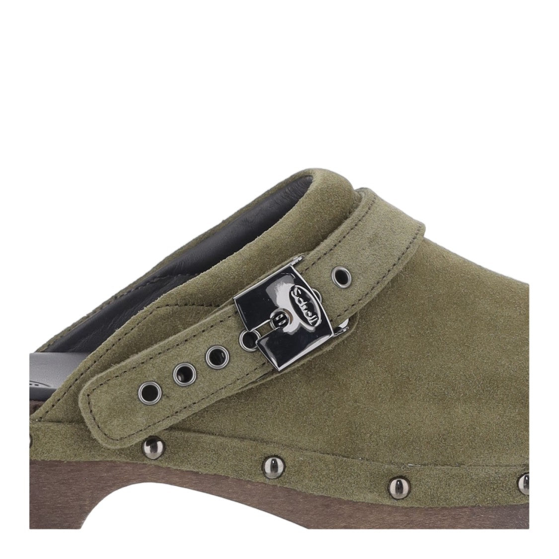 Scholl Olive Closed-Toe Wooden Platform Suede Sandals