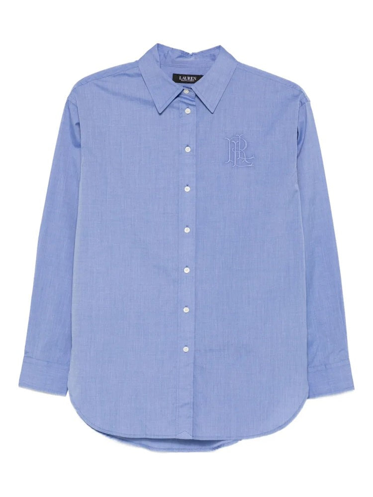 Lauren Ralph Lauren Blue Long Sleeve Curved Hem Cotton Shirt