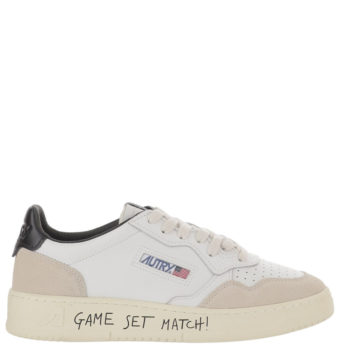 Autry Round Toe Leather Sneakers With Suede Inserts And Graffiti Accents