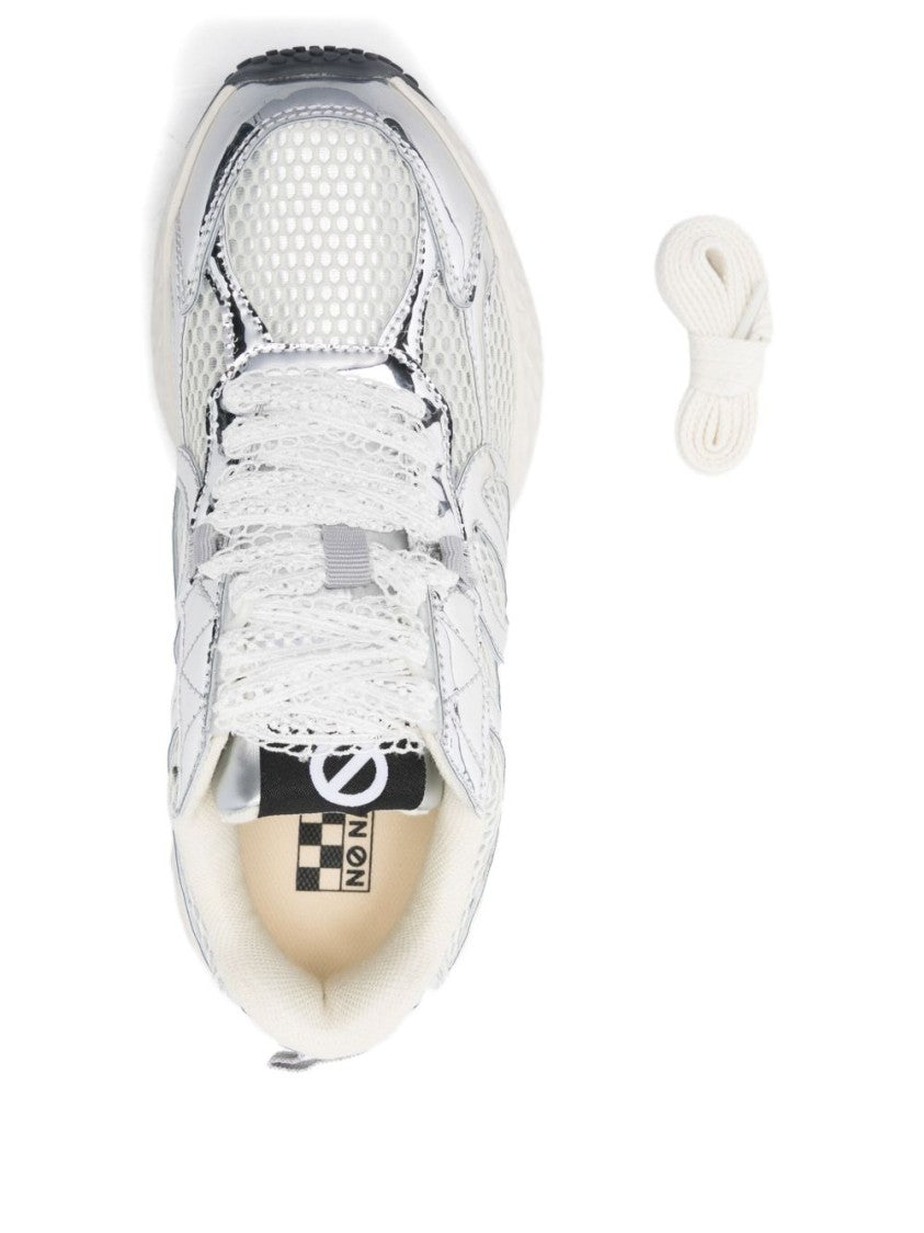 No Name Silver And White Sneakers With Mesh Panels