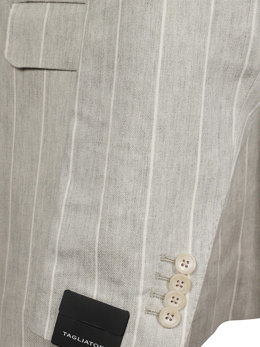 Tagliatore Beige Pinstripes Double Breasted Suit