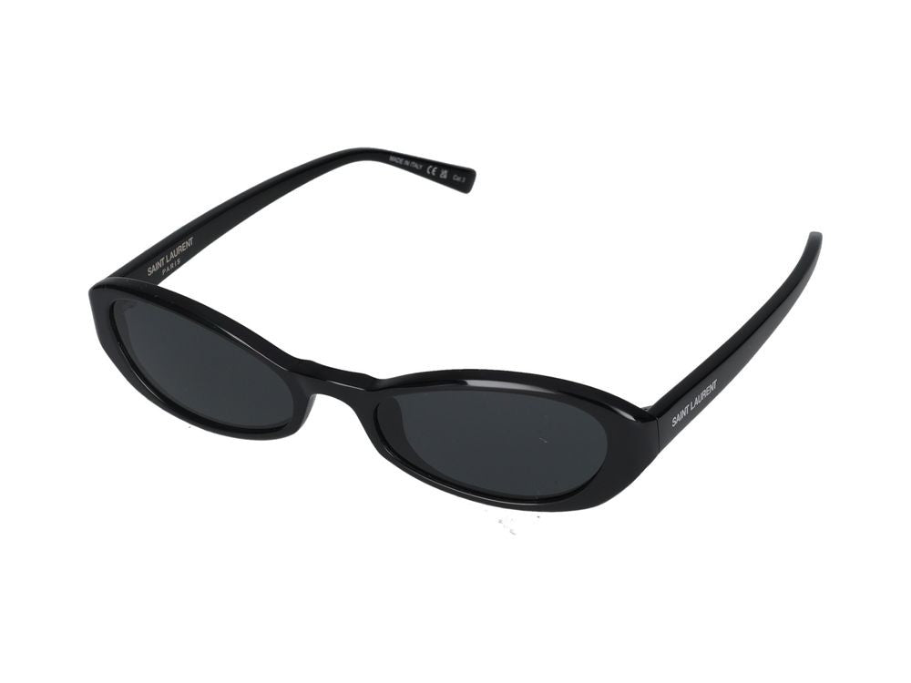 Saint Laurent Black Glossy Finish Rectangular Sunglasses
