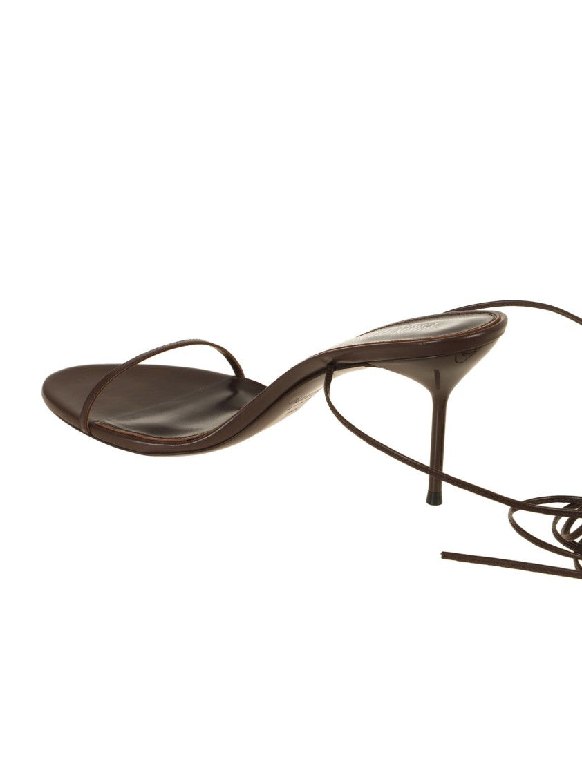 Paris Texas Brown Lace-Up Sandals With Stiletto Heel And Ankle Wrap