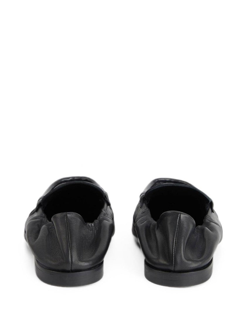 Kenzo Moccasin-Style Black Leather Loafers With Gathered Detailing