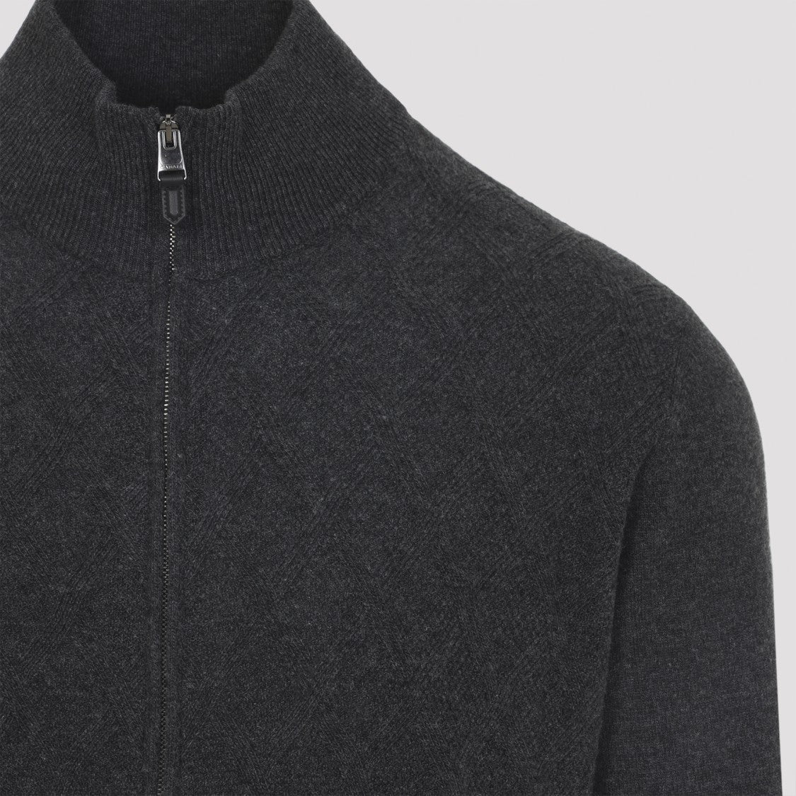 Canali Full Zip High Neck Dark Grey Wool Cardigan