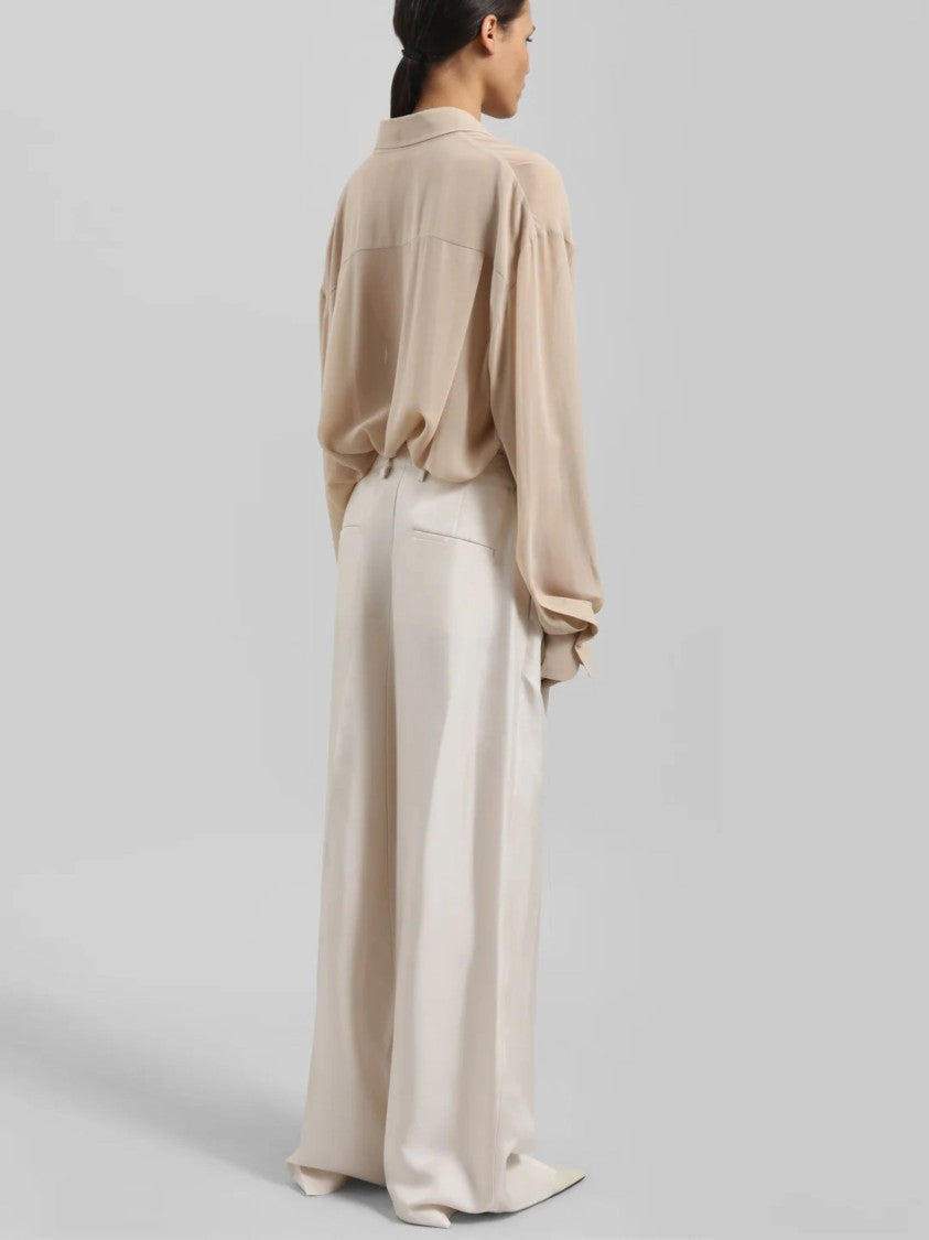 The Frankie Shop Ivory High Waist Silk Wide-Leg Pants