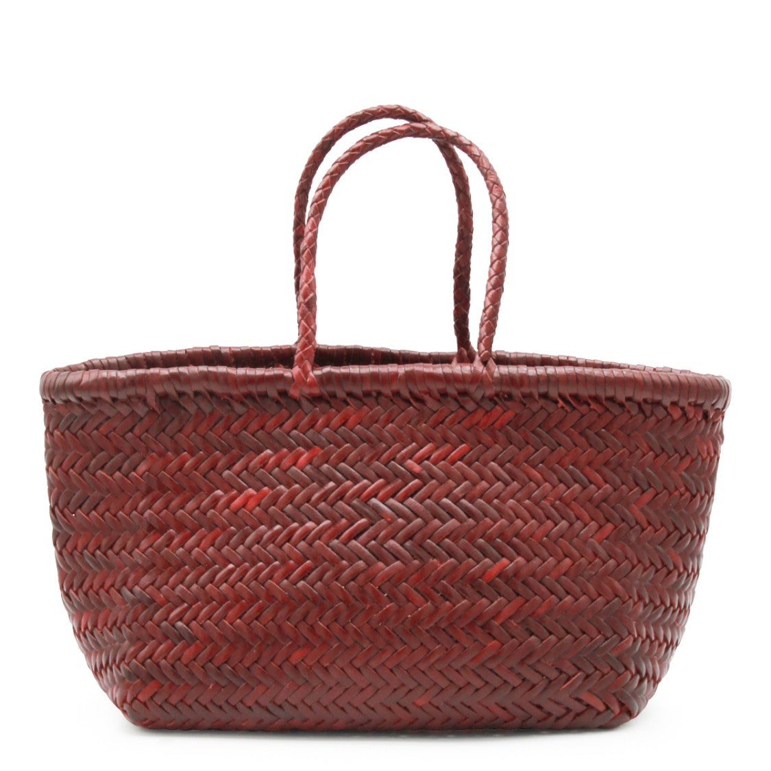 Dragon Diffusion Triple Jump Small Tote In Dark Red Woven Bamboo