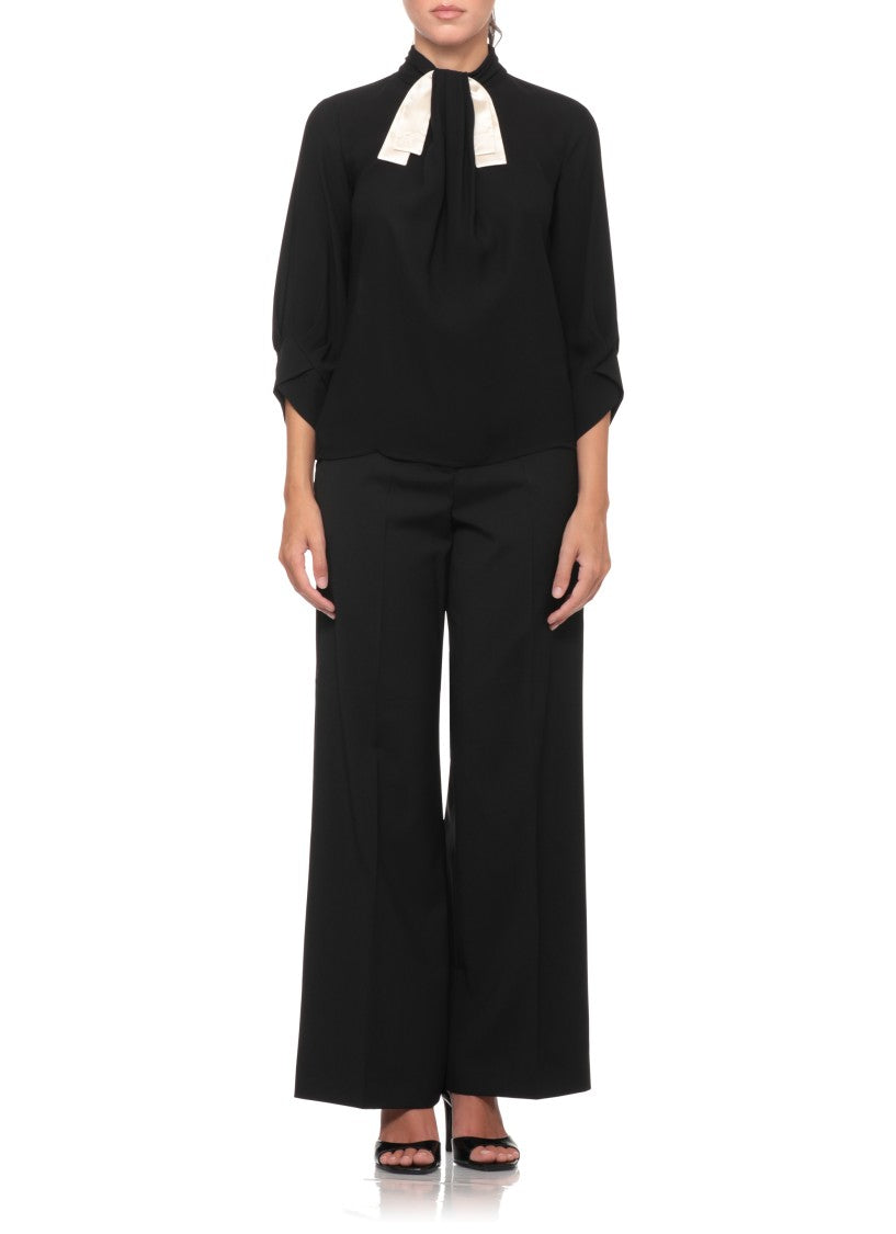 Elisabetta Franchi Black Tie-Detail High-Collar Blouse