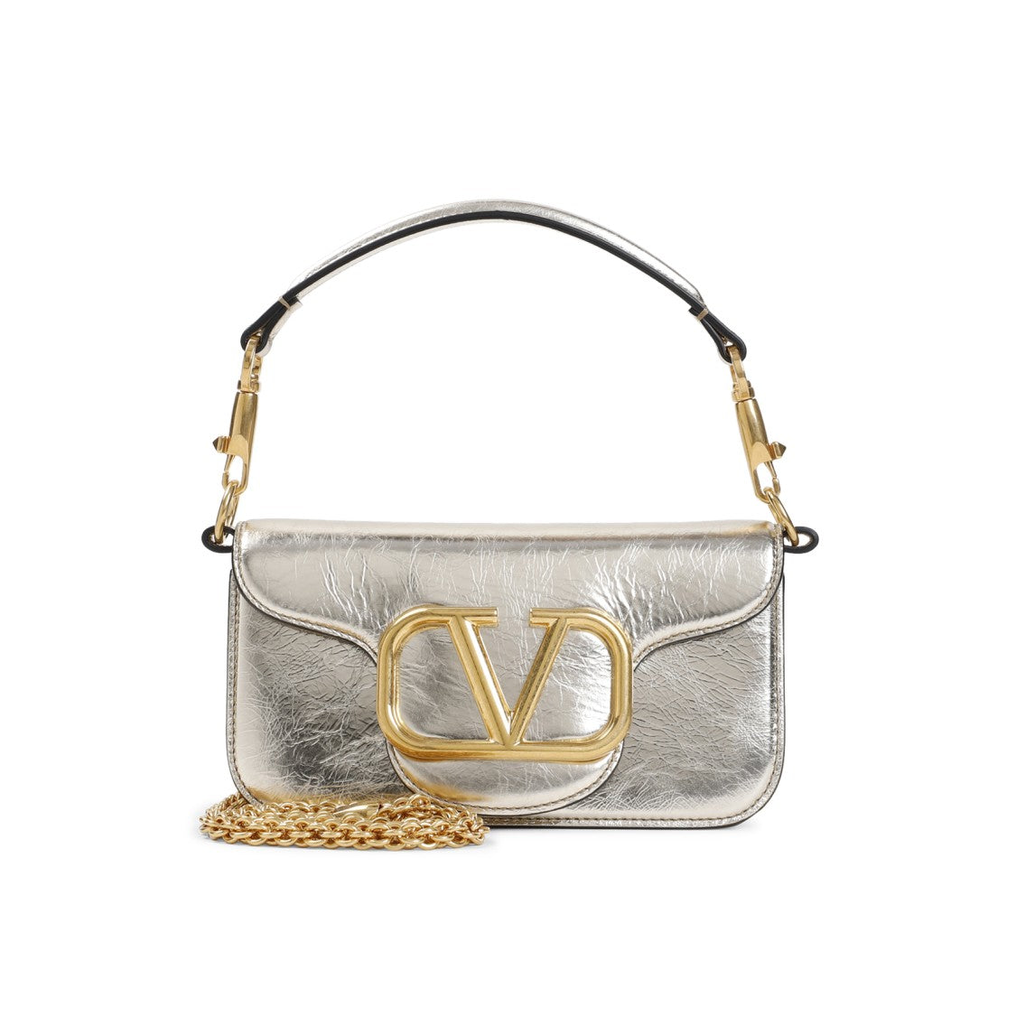 Valentino Platinum Leather Small Locò Shoulder Bag