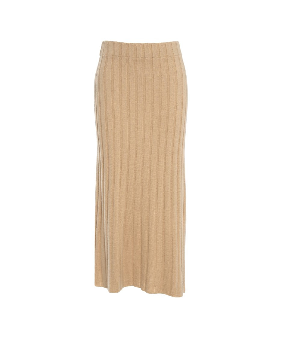Peuterey Ribbed Knit Midi Skirt With Fitted Waist And Side Slit