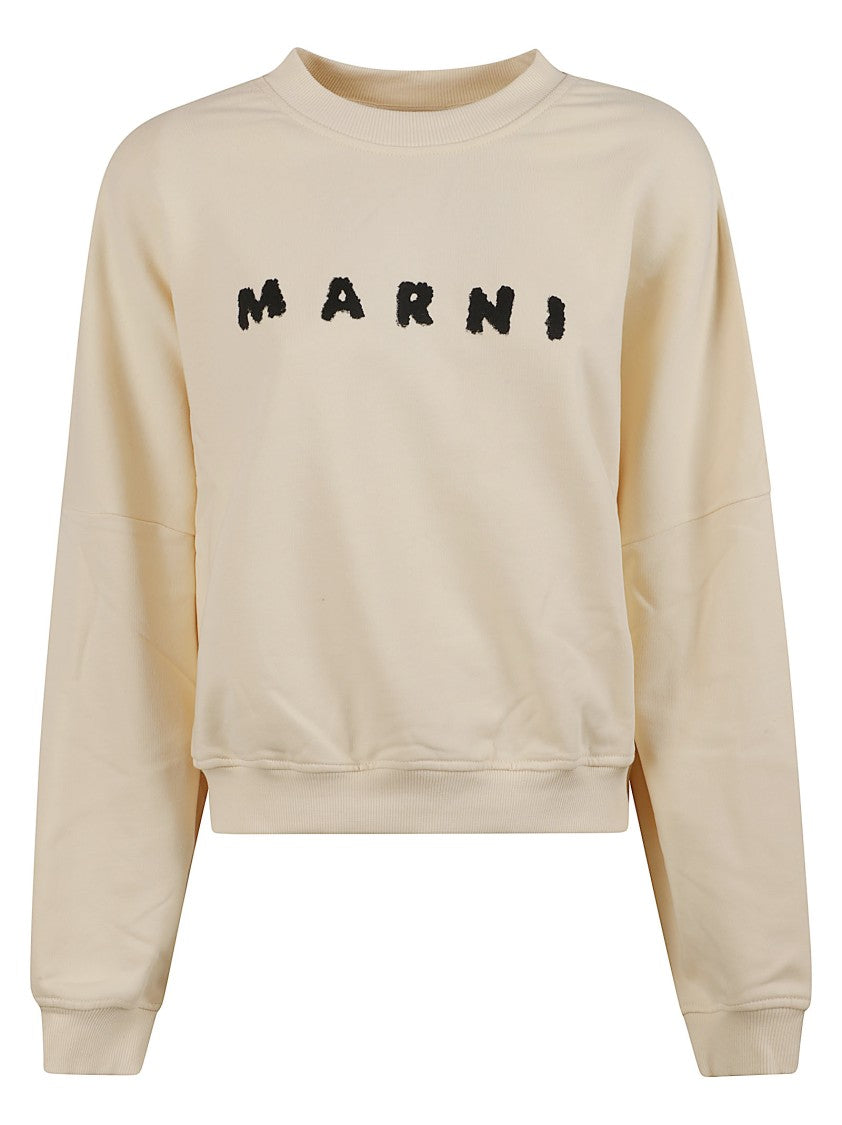 Marni Ivory Sweatshirt With Textured Lettering