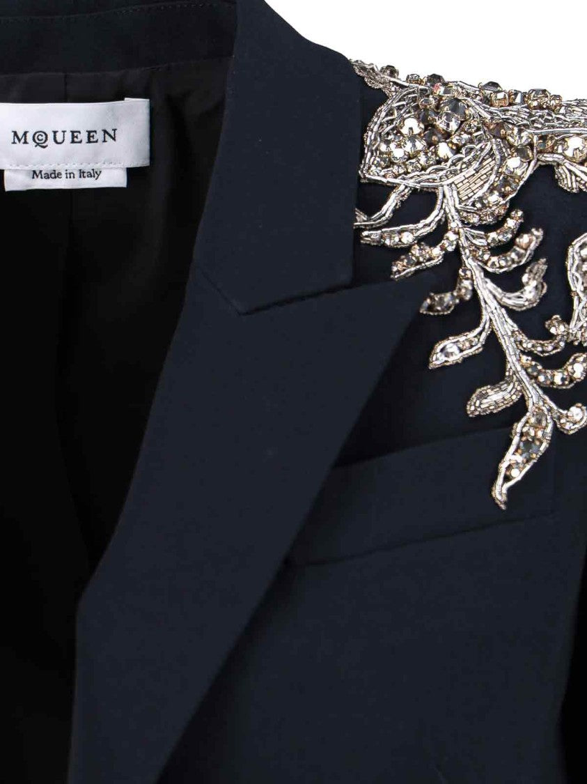 Alexander Mcqueen Embellished Single-Breasted Blazer – Navy