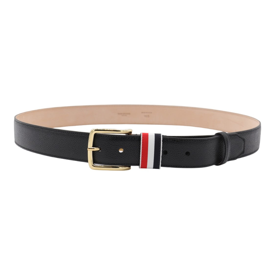 Thom Browne Textured Black Leather Belt With Gold-Tone Buckle