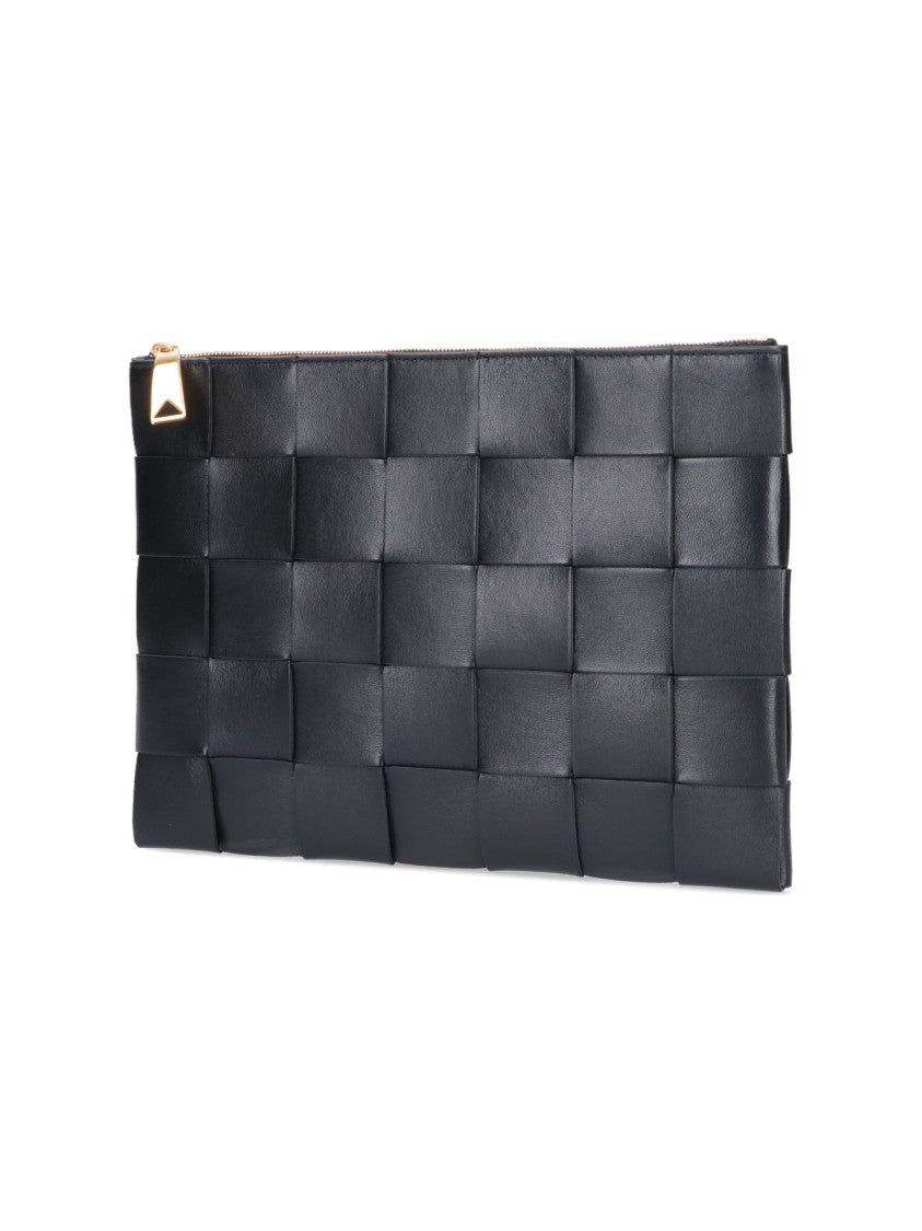 Bottega Veneta Intrecciato Lambskin Pouch With Gold Hardware