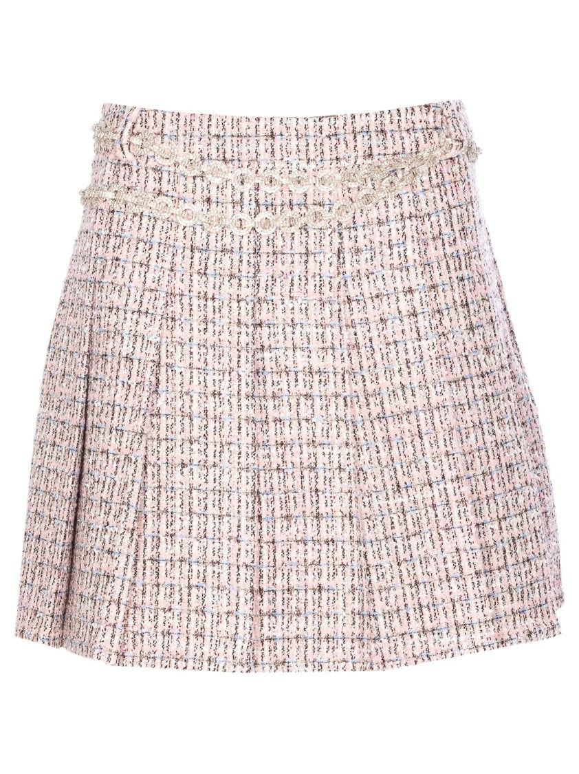 Self-Portrait Textured Flared Skirt With Decorative Waist Trim