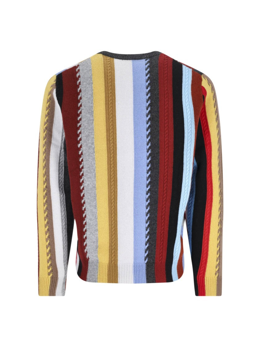 Paul Smith Multicolour Vertical Stripe Sweater With Cable Knit Detailing