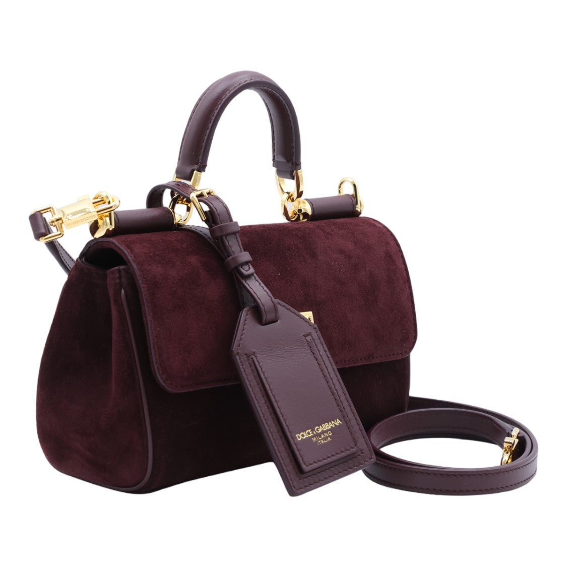 Dolce & Gabbana Structured Handbag In Deep Burgundy Suede With Leather Accents