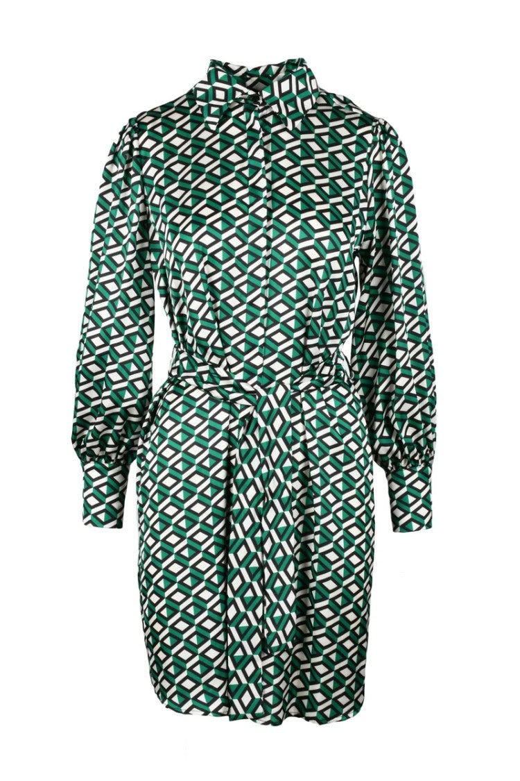 Think Beige/Green Polyester Dress