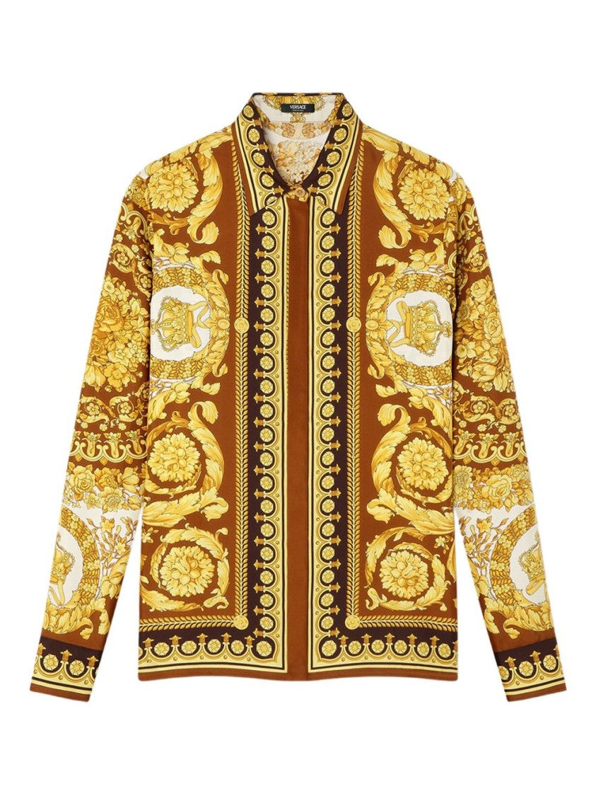 Versace Gold-Tone Barocco Print Button Up Top