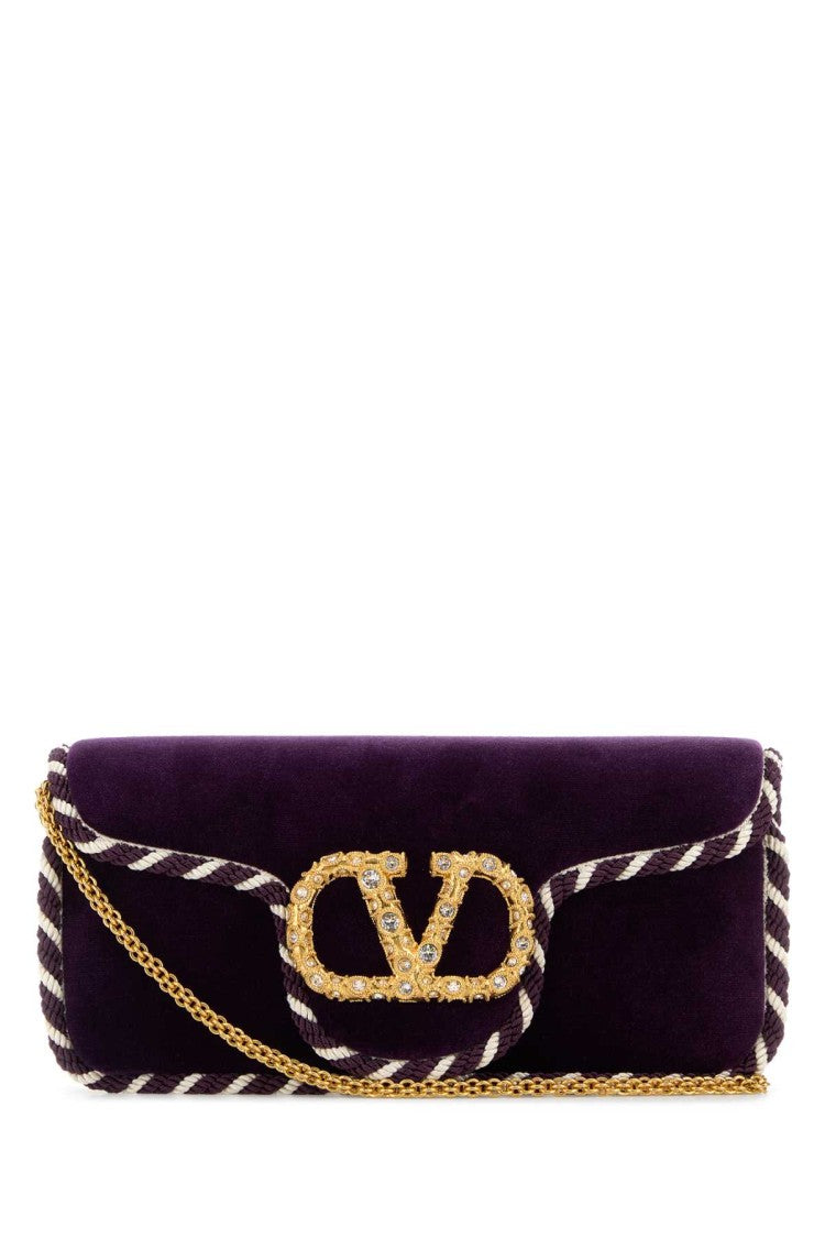 Valentino Garavani Purple Velvet Locã² Clutch