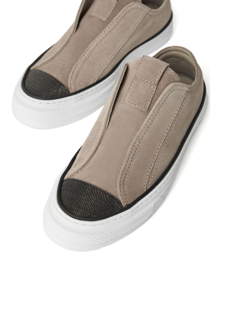 Brunello Cucinelli Suede Slip-On Footwear With Textured Toe Cap