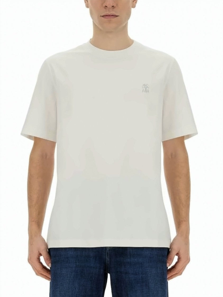 Brunello Cucinelli Cotton Jersey Crew Neck T-Shirt With Subtle Embroidery