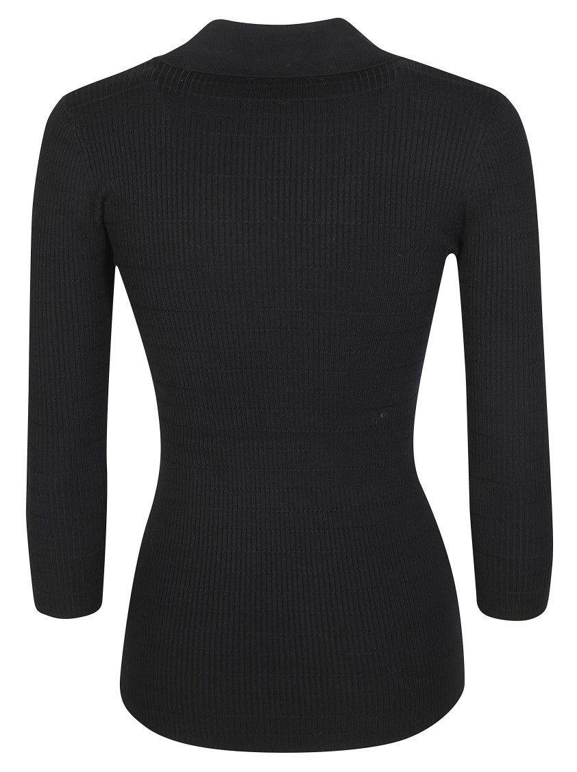 Elisabetta Franchi Fitted Ribbed Deep V Shirt
