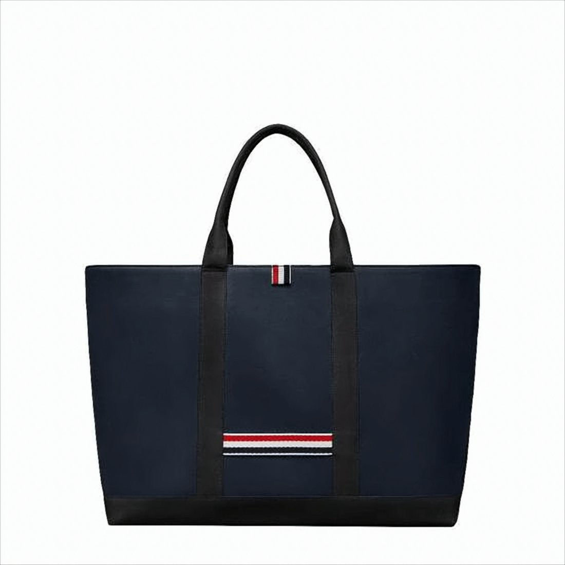 Thom Browne Structured Blue Calfskin Tote Bag With Striped Detail