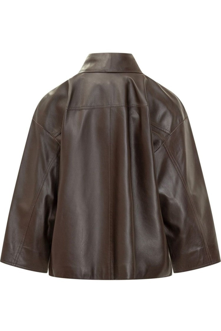 Max Mara Brown Lambskin Leather Jacket With Structured Silhouette