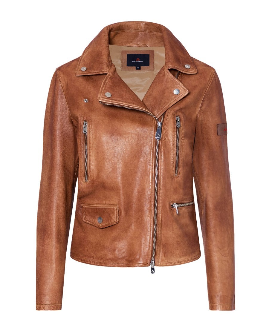 Peuterey Short-Cut Slim Silhouette Leather Jacket With Asymmetrical Zip