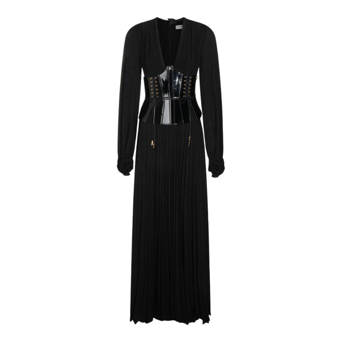 Elisabetta Franchi Deep V-Neck Gathered Cuffs Maxi Dress