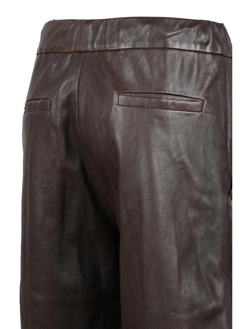 Margaux Lonnberg High-Waisted Brown Leather Pants With Adjustable Waist