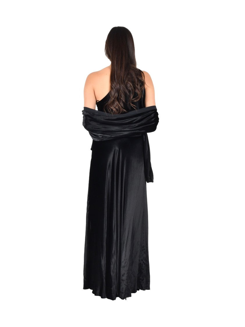 Alberta Ferretti One-Shoulder Black Viscose Velvet Maxi Dress